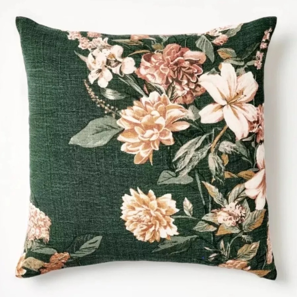 NWT Printed Floral Sq. Pillow Moss/Clay Pink/Cream-Threshold w/Studio McGee